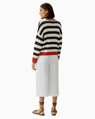 Oui oversized stripe pullover white brown back view