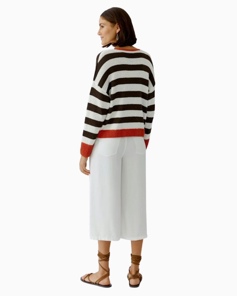 Oui oversized stripe pullover white brown back view
