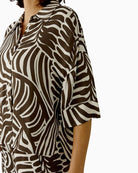 Oui printed viscose blouse dark brown off-white print detail close-up