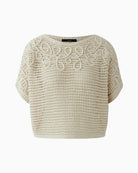 Oui pullover light beige mesh knit detail