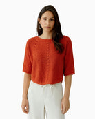 Oui pullover tangerine ribbon knit front view