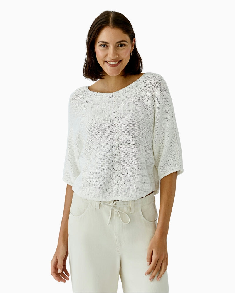 Oui pullover white ribbon knit front view