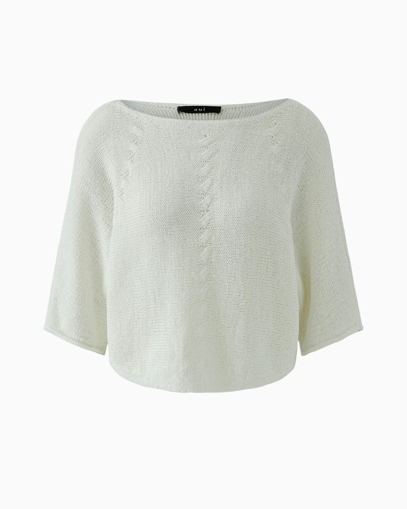 Oui pullover white ribbon knit front view