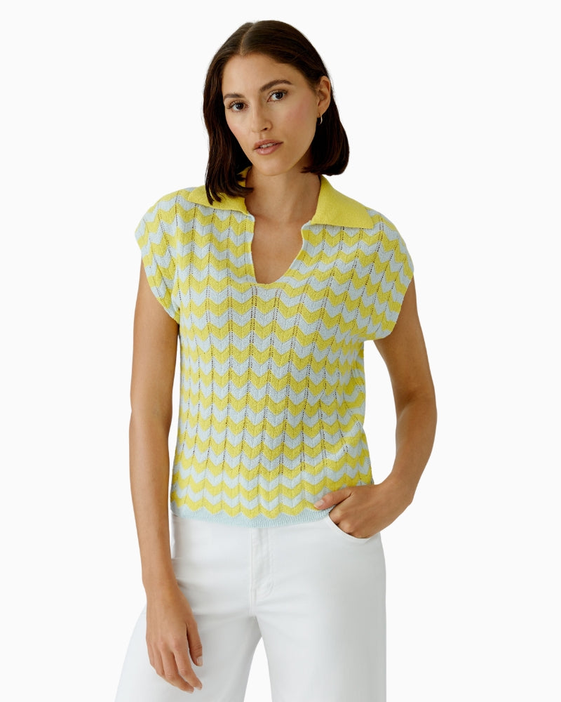 Oui pullover yellow green knit texture detail