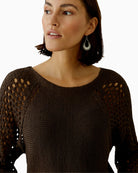 Oui ribbon yarn pullover brown neckline detail