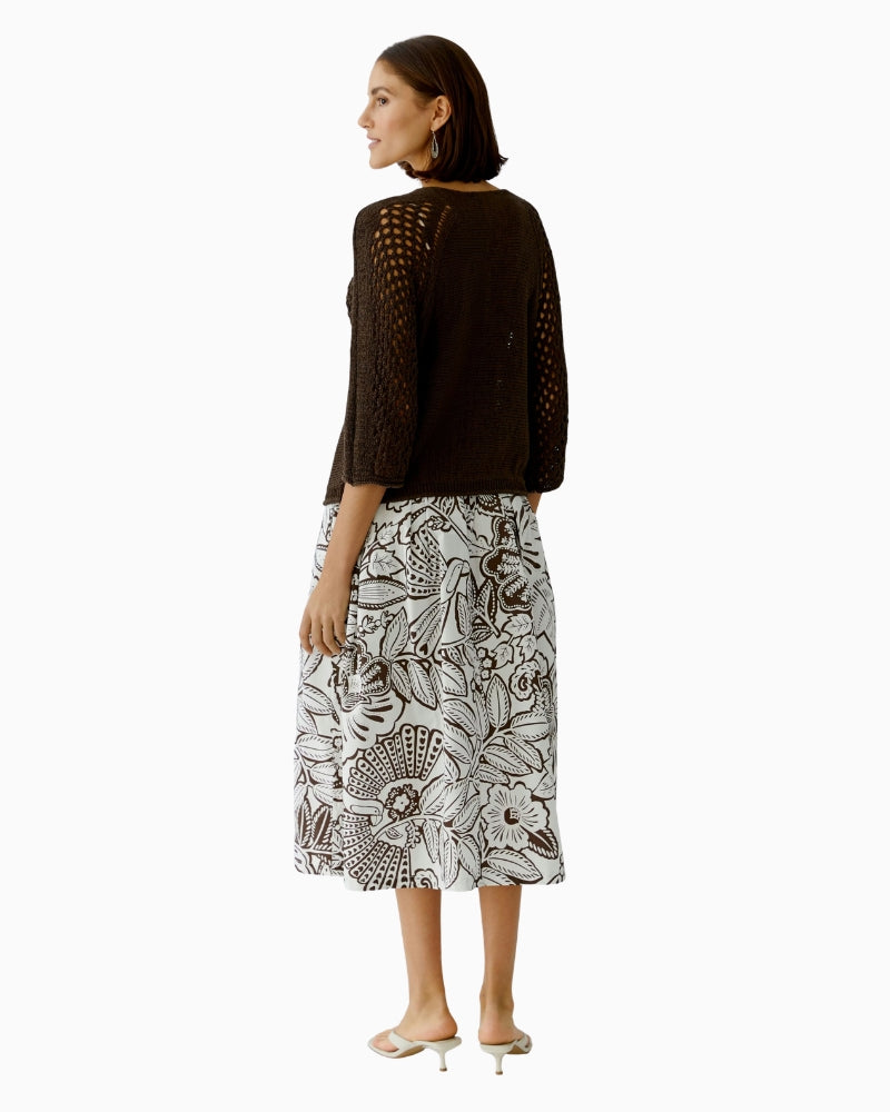 Oui ribbon yarn raglan pullover brown demitasse side view