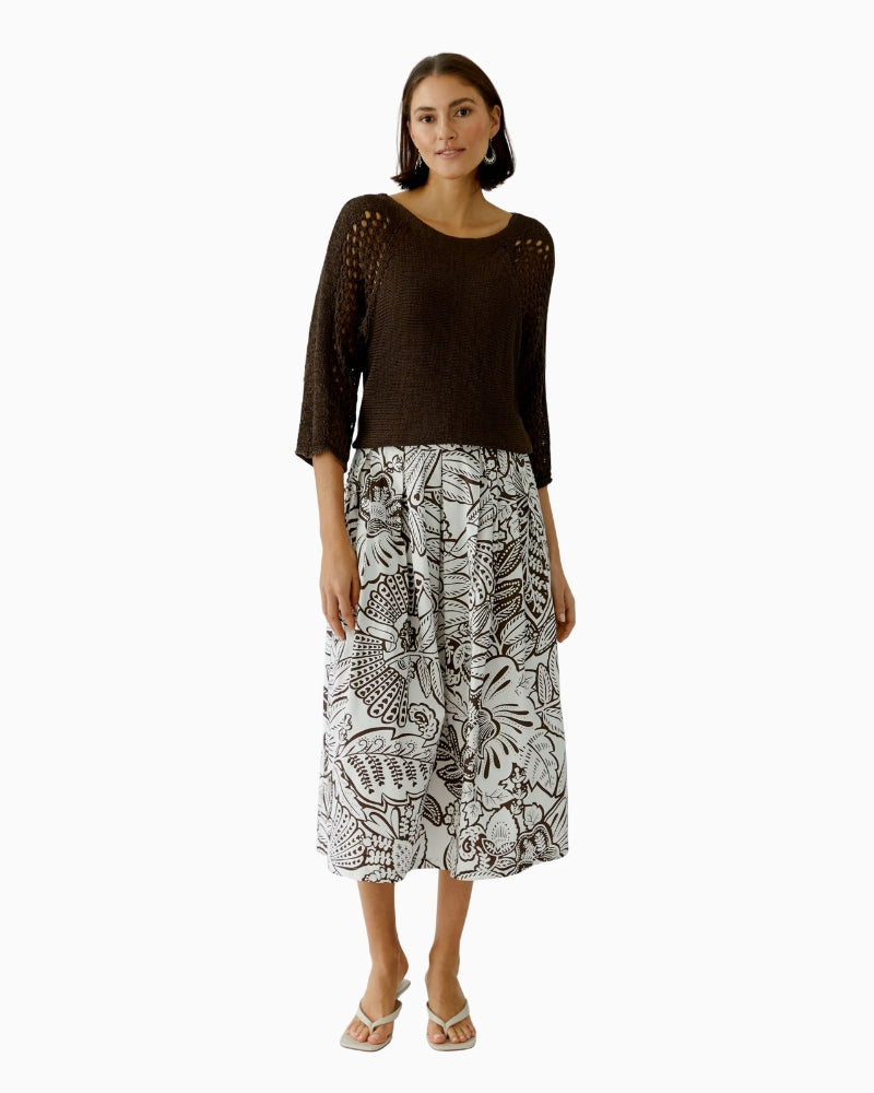 Oui ribbon yarn raglan pullover brown full outfit view