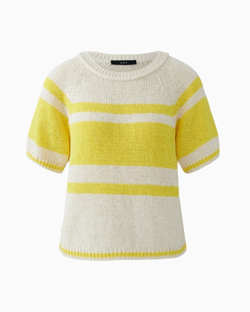 Oui stripe knit pullover white yellow front view