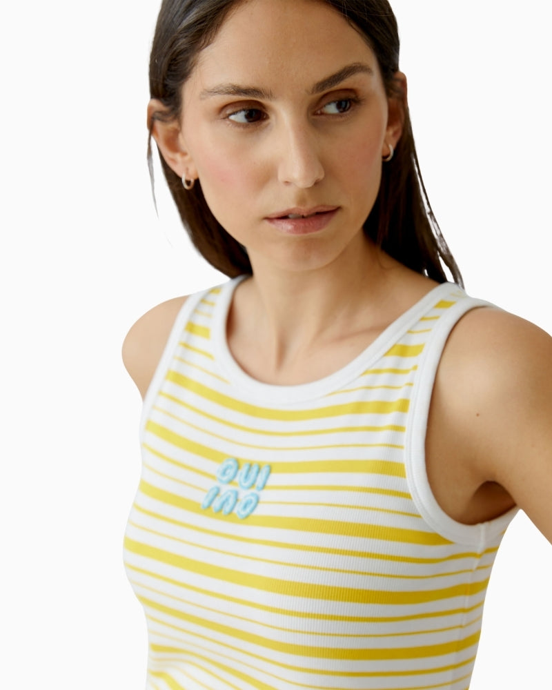 Oui striped tank top white yellow close-up stripe detail