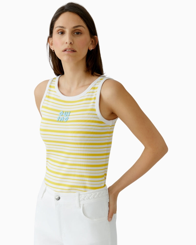 Oui striped tank top white yellow front side view