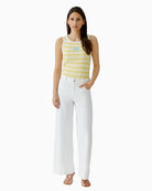 Oui striped tank top white yellow model front view