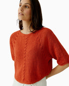 Oui tangerine pullover boat neckline detail