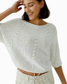Oui white pullover boat neckline detail