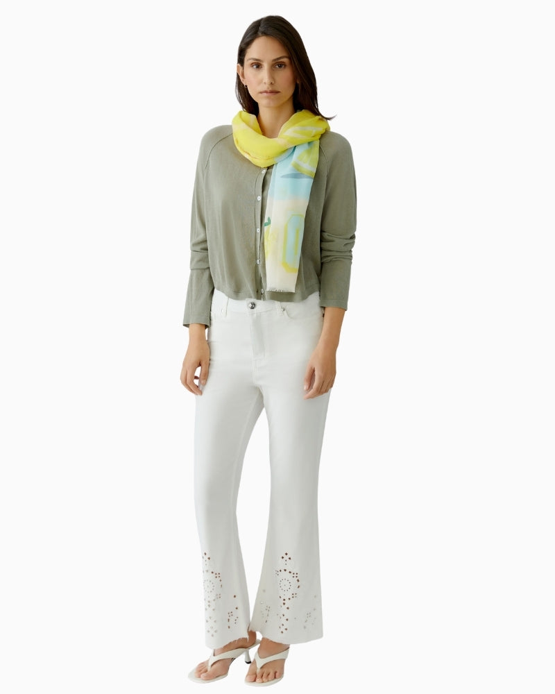 Oui yellow green scarf styled on model