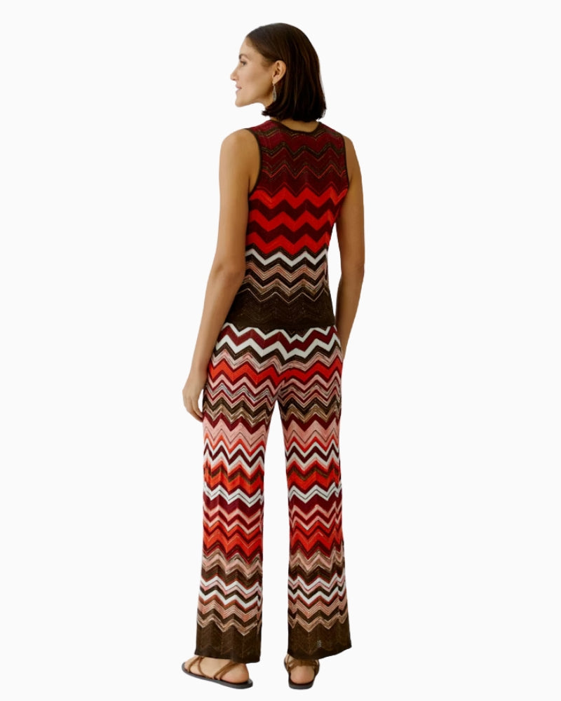 Oui zigzag knit top brown back view