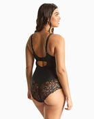Back of Panache black lace bodysuit with full cup support, lined front and stretch microfibre finish