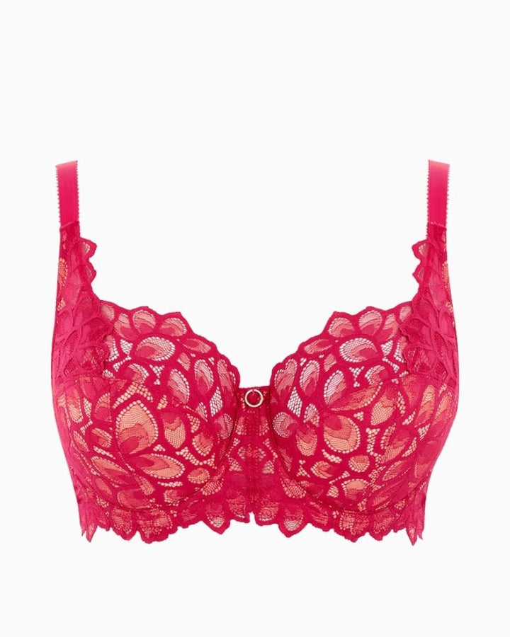 Panache Allure Full Cup Bra in raspberry with recycled sheer lace and contrast detail