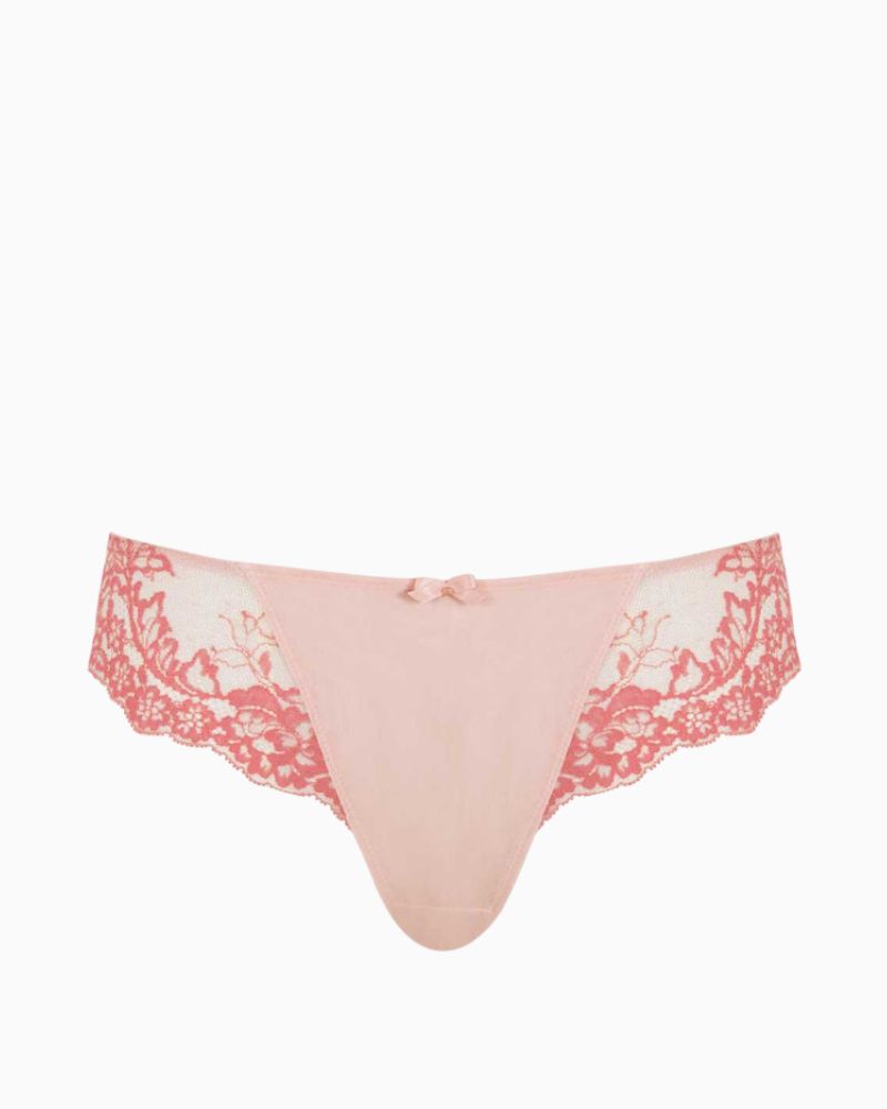 Front view of Ana Brazilian brief showing flattering mid-rise cut and lace panel detail