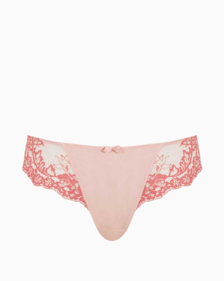 Front view of Ana Brazilian brief showing flattering mid-rise cut and lace panel detail