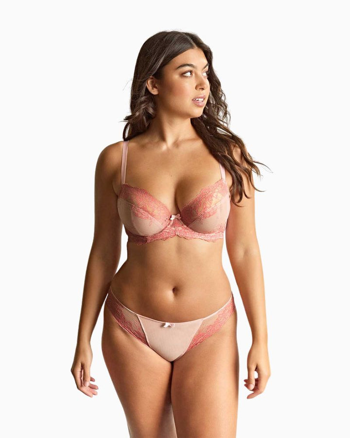 Panache Ana Brazilian brief in pink stretch lace with scalloped edges and cotton gusset