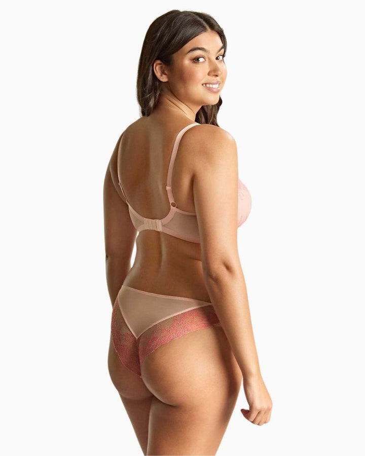 Back view of Pink lace plunge bra by Panache with floral detailing and soft stretch top cup