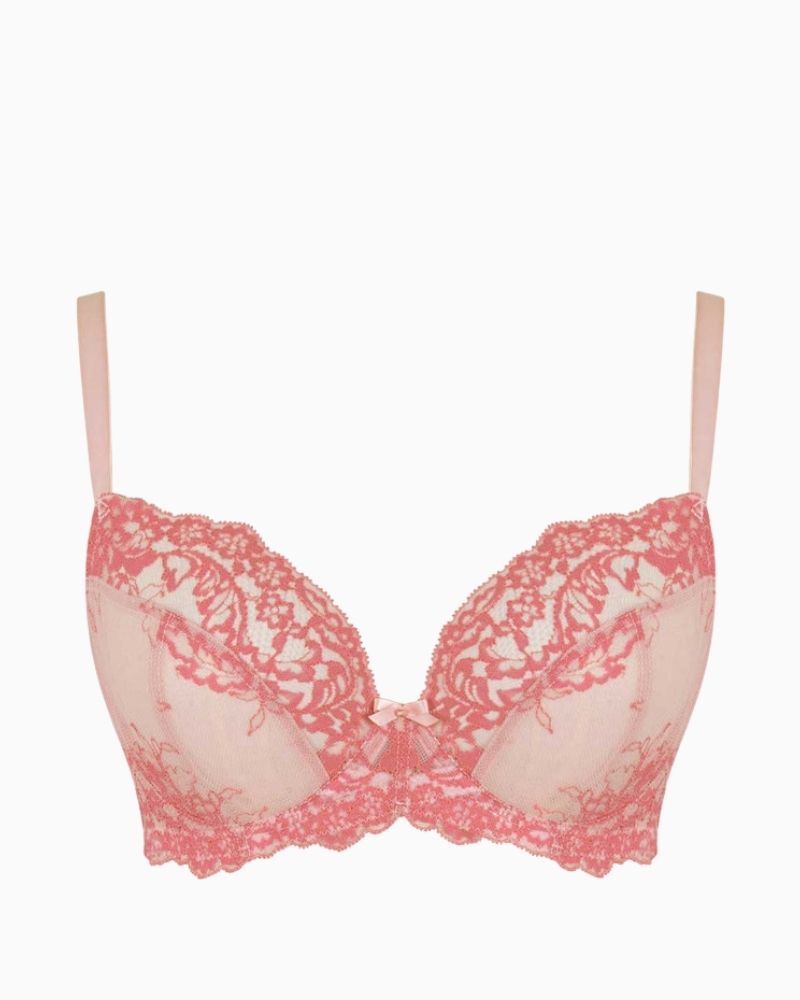 Pink lace plunge bra by Panache with floral detailing and soft stretch top cup