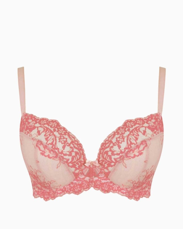 Pink lace plunge bra by Panache with floral detailing and soft stretch top cup