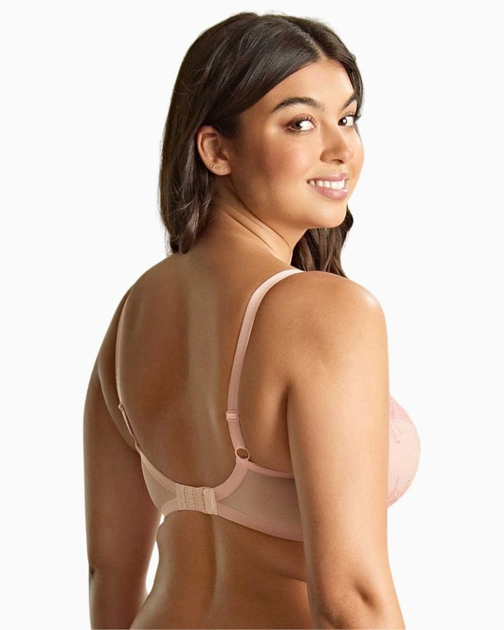 Back Close-up of Ana plunge bra showing two-tone lace and supportive wired shape