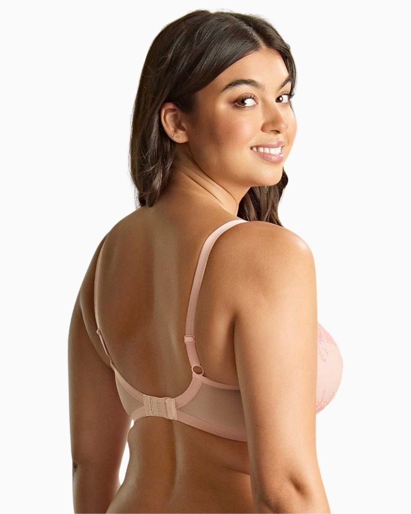 Back Close-up of Ana plunge bra showing two-tone lace and supportive wired shape
