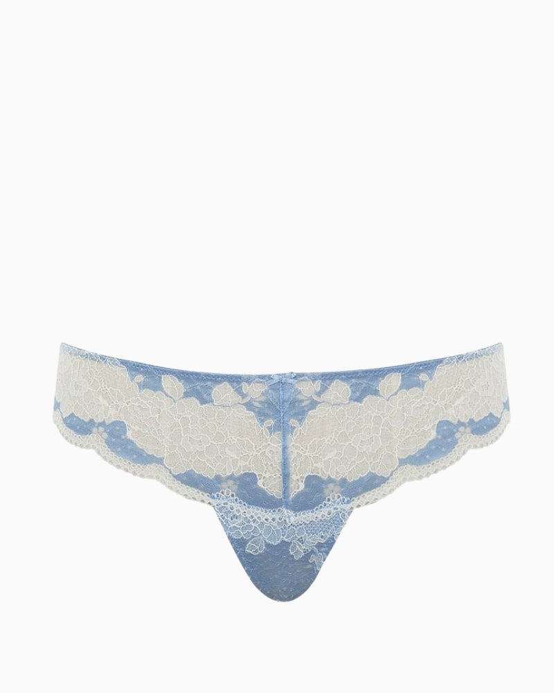 Front view of Panache Clara lace thong with scalloped edge