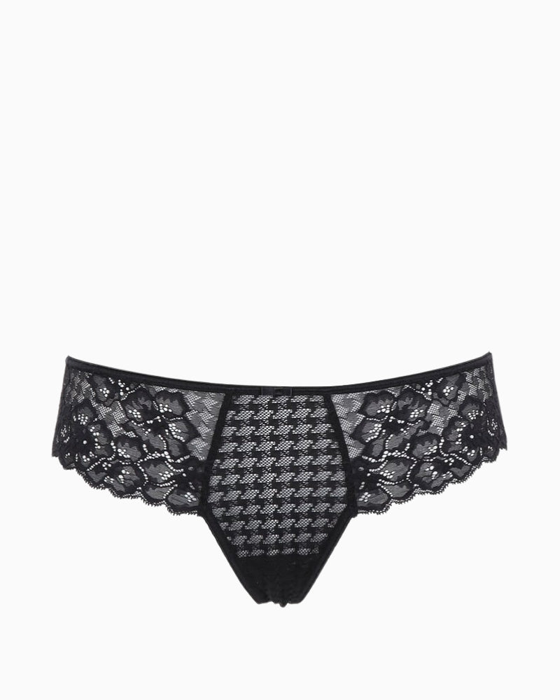 Panache Envy black thong styled with matching bra set
