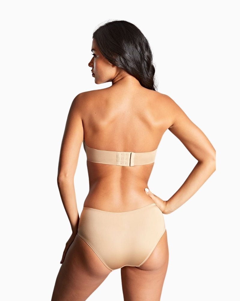 Back of Panache strapless bra showing mesh wings and soft fastening