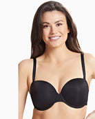 Close-up of removable straps and silicone grip on black bra