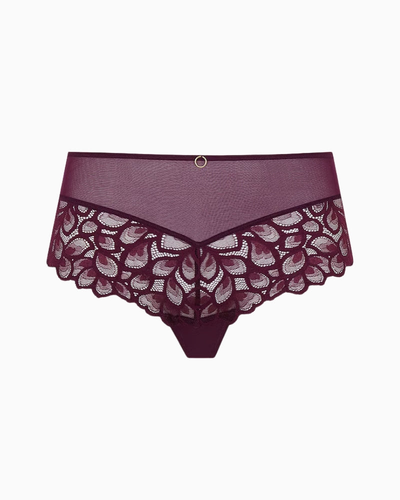 Panache Allure Deep Brief in Red Plum high-waist detail