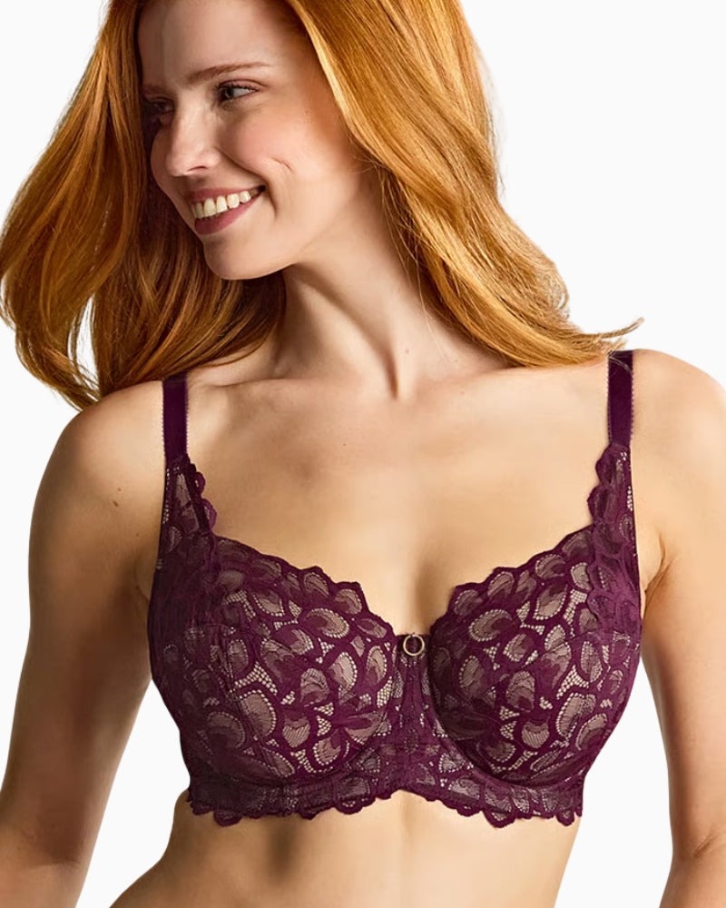 Panache Allure Full Cup Bra in Red Plum lace cup detail