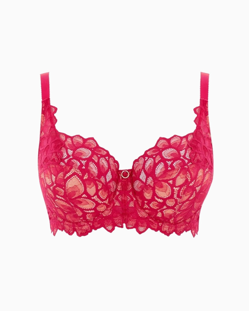 Panache Allure Full Cup Bra in raspberry with recycled sheer lace and contrast detail