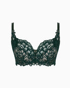 Panache Allure full cup bra in forest green lace with pale peach lining