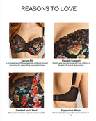 Panache Envy Full Cup Bra in Black/Rose Print details