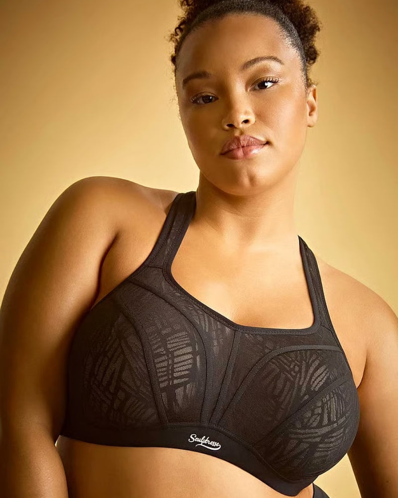 Panache Sculptresse Activate Sports Bra in Black/Coral fabric detail