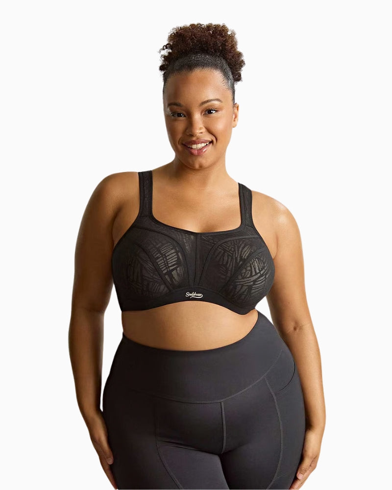 Panache Sculptresse Activate Sports Bra in Black/Coral front view