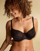 Panache Tango Balcony Bra in black leaf embroidery detail