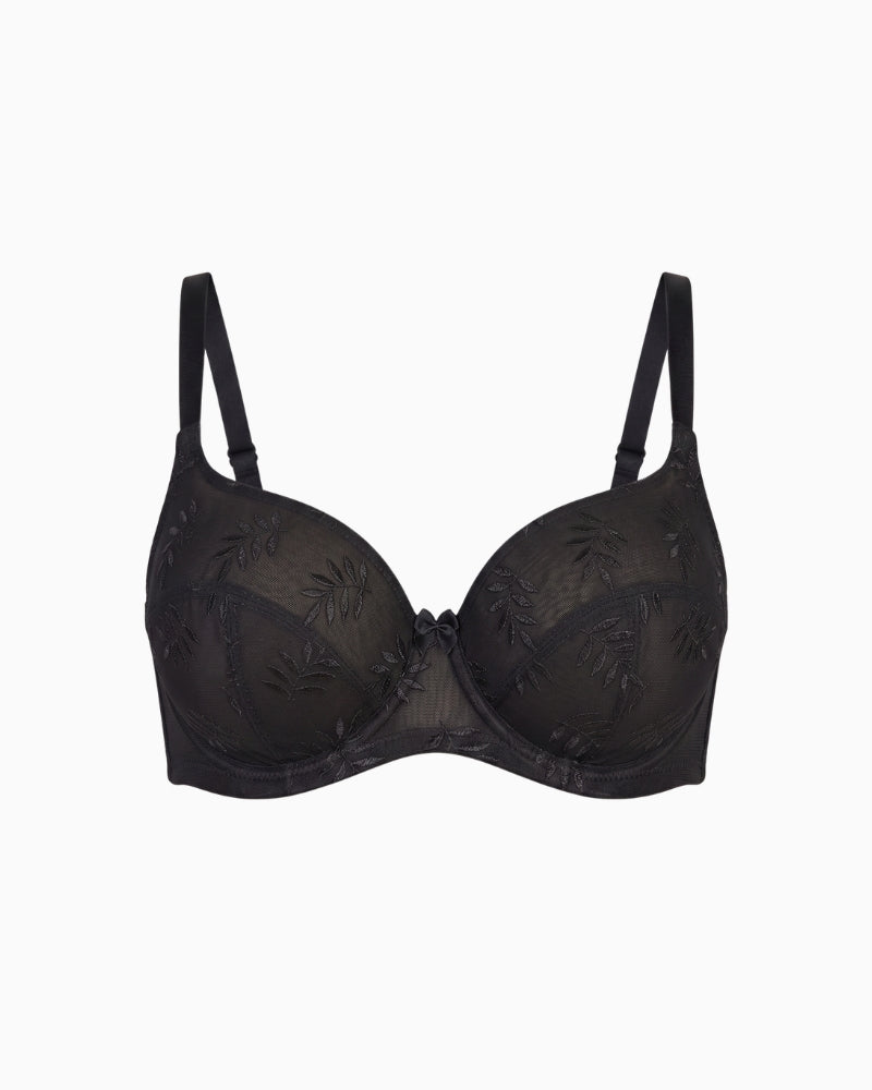 Panache Tango Balcony Bra in black leaf embroidery detail