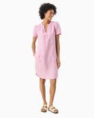 Woman wearing Part Two Amina linen dress soft pink full length – Áines Boutique