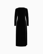 Back view of black dress with clean, simple lines