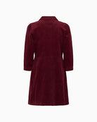 Back view of above-the-knee length cord dress with relaxed fit