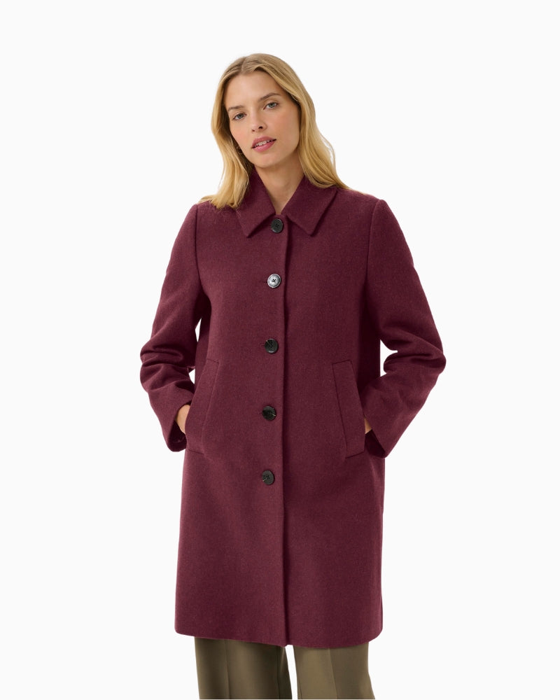 Front view of Part Two Kamillas wool blend coat in port colour