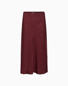 Midi skirt in Tawny Port by Part Two with glossy recycled fabric and A-line shape