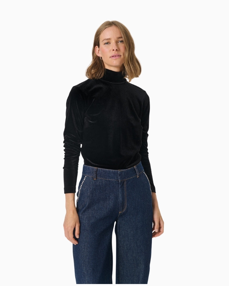 Black velvet long sleeve top by Part Two with high neckline