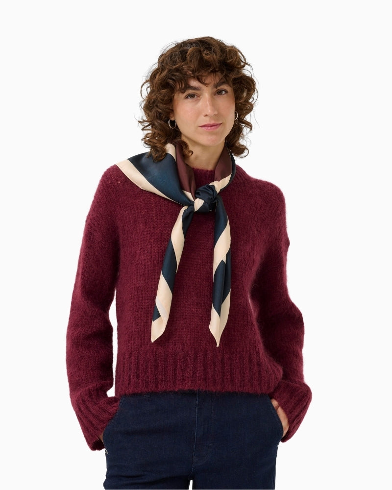 Part Two satin-effect scarf in Tawny Port and Dark Navy, soft viscose fabric