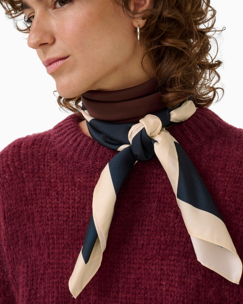 Part Two satin-effect scarf in Tawny Port and Dark Navy, soft viscose fabric